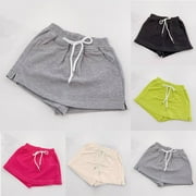 3-13Y Toddler Girl's Elastic Waist Sport Short Skort Skirt Built In Shorts Solid Color Straight Leg Cute Skort Black